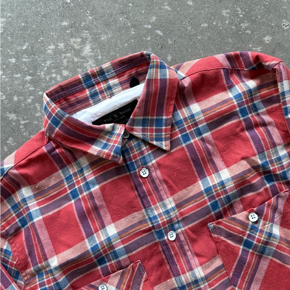 Rag & Bone Japanese Plaid Flannel Shirt Cotton Red Size Medium - Picture 2 of 4